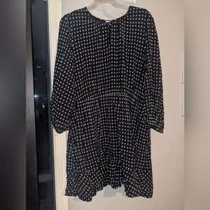 Old Navy Dress Black White Polka Dot Rayon  Long Sleeve Womens